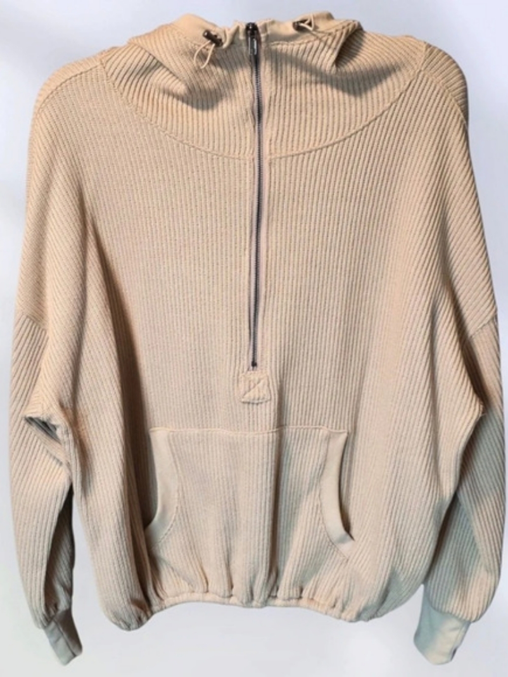 BIBI Beige Quarter-Zip Hoodie Size Small